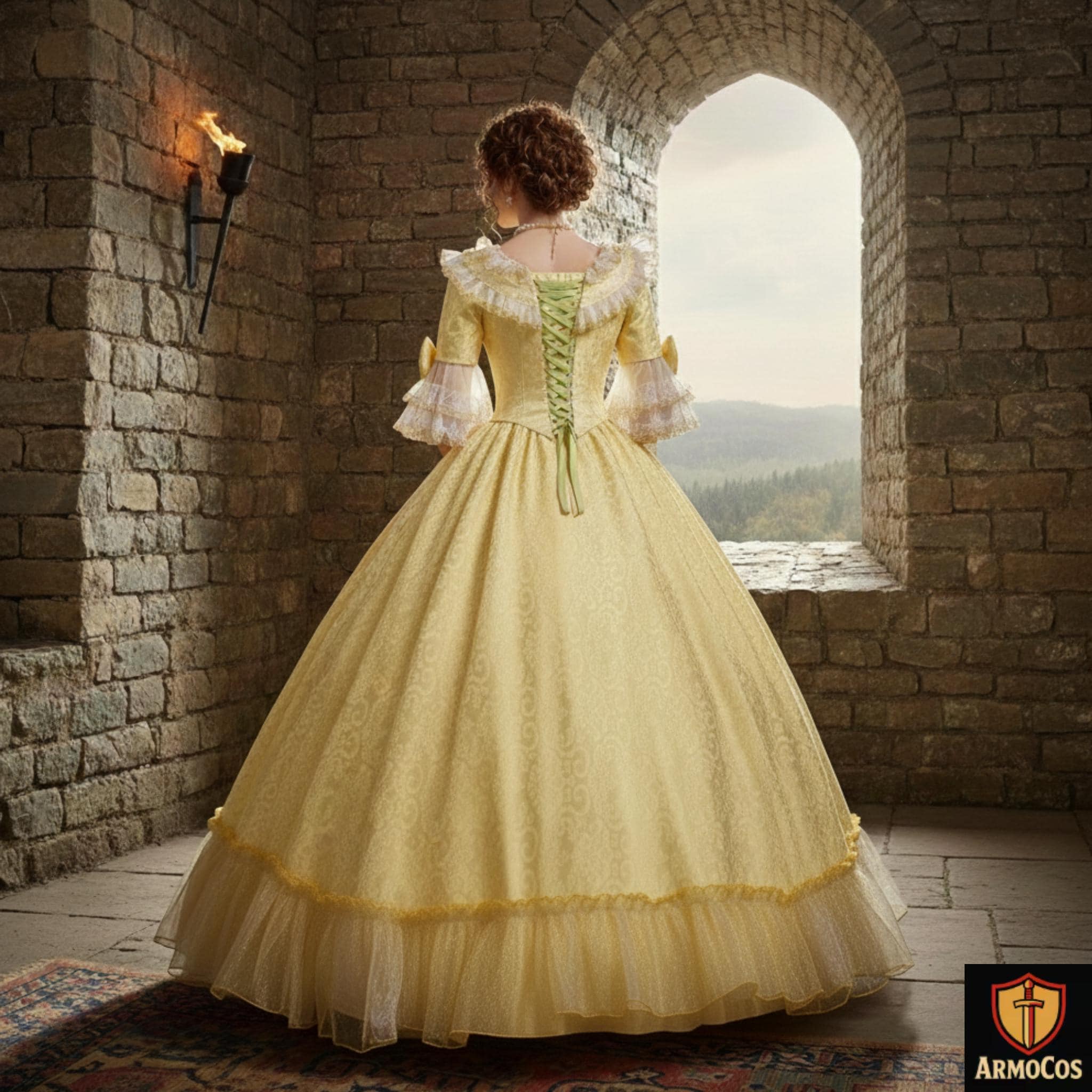medieval yellow princess dress Yellow Victorian Ballgown Rococo Lace Dress Medieval Renaissance Fair  Costume Floral Damask Belle Cosplay Gown Fantasy Ball Outfit Prom