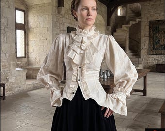 Renaissance Blouse Medieval Shirt Cotton Linen Jacquard Top