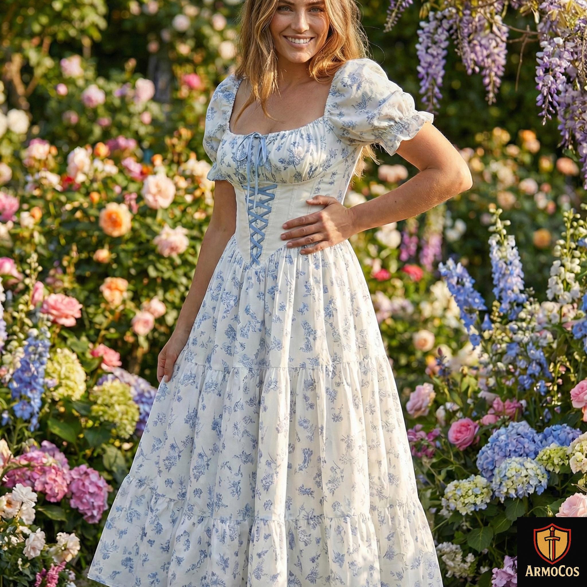 Blue Floral Corset Dress - Etsy