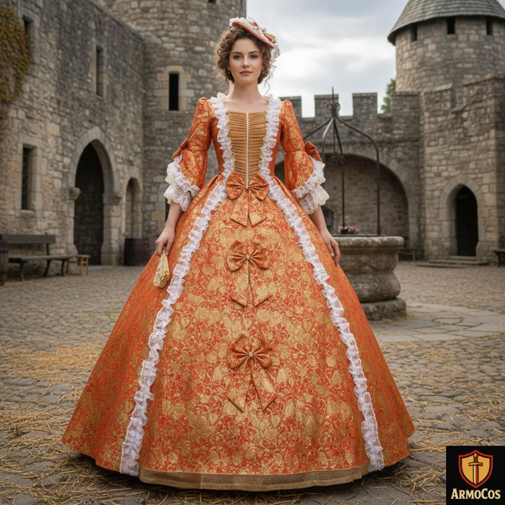 orange medieval dress Business Casual Dress Women's Medieval Renaissance Dress Gothic Corset  Halloween Costumes Cosplay Dress Midi Dress for Women S-13 Orange XL