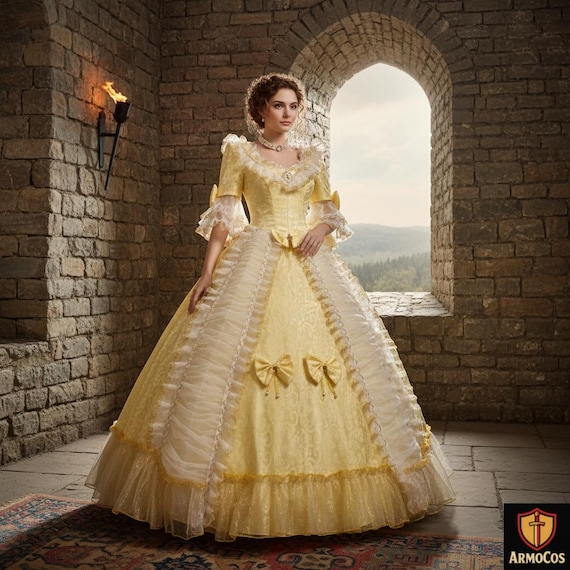 elegant victorian dresses from 1859, from antique fashion magazines - with authentic color schemes Half Sleeve Dresses Length Yellow Victorian Ballgown Rococo Lace