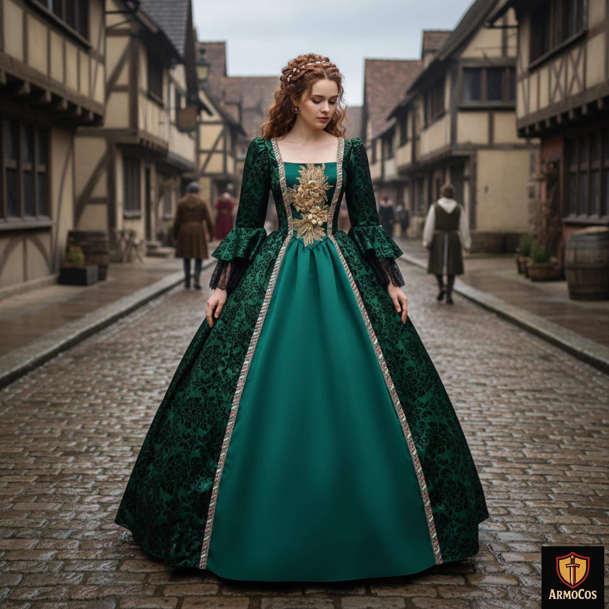 Victorian Gown Emerald Green Medieval Dress Emerald Green Renaissance Gown Medieval Dress Fantasy Cosplay Victorian Gown Emerald Green Medieval Dress Emerald Green Renaissance Gown Medieval Dress Fantasy Cosplay