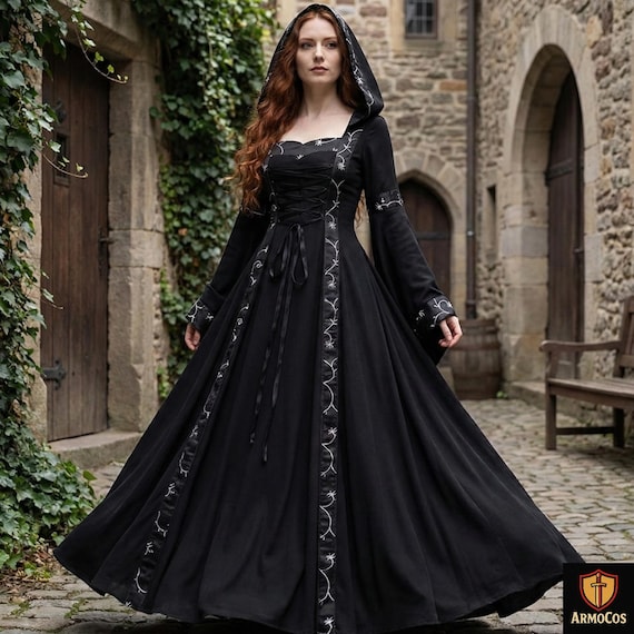 black medieval corset dress QATAINLAV Irish Corset Dress for Women Renaissance Medieval Costume Off Shoulder Trumpet Sleeve Pirate Peasant Dresses, Black, XL
