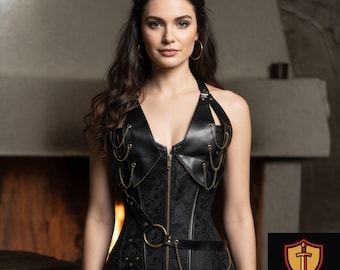Wikinger-Renaissance-Korsett für Damen | Mittelalterliches Überbrust-Mieder | Korsett-Top für Mittelaltermärkte | Vintage-Piratenkorsett | Mittelalterliches Cosplay-Outfit