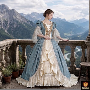 blue and white medieval dress Girls Dress Piccola Donna Blue/Natural XS