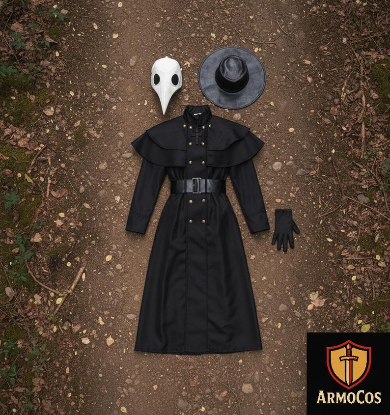Plague Doctor Costume – Gothic Medieval Long Black Coat With Lantern ...