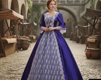 Purple Renaissance Dress Medieval Gown Royal Satin Lace Front Victorian Ball Gown Fantasy Cosplay Costume LARP Outfit Wedding Ballgowns