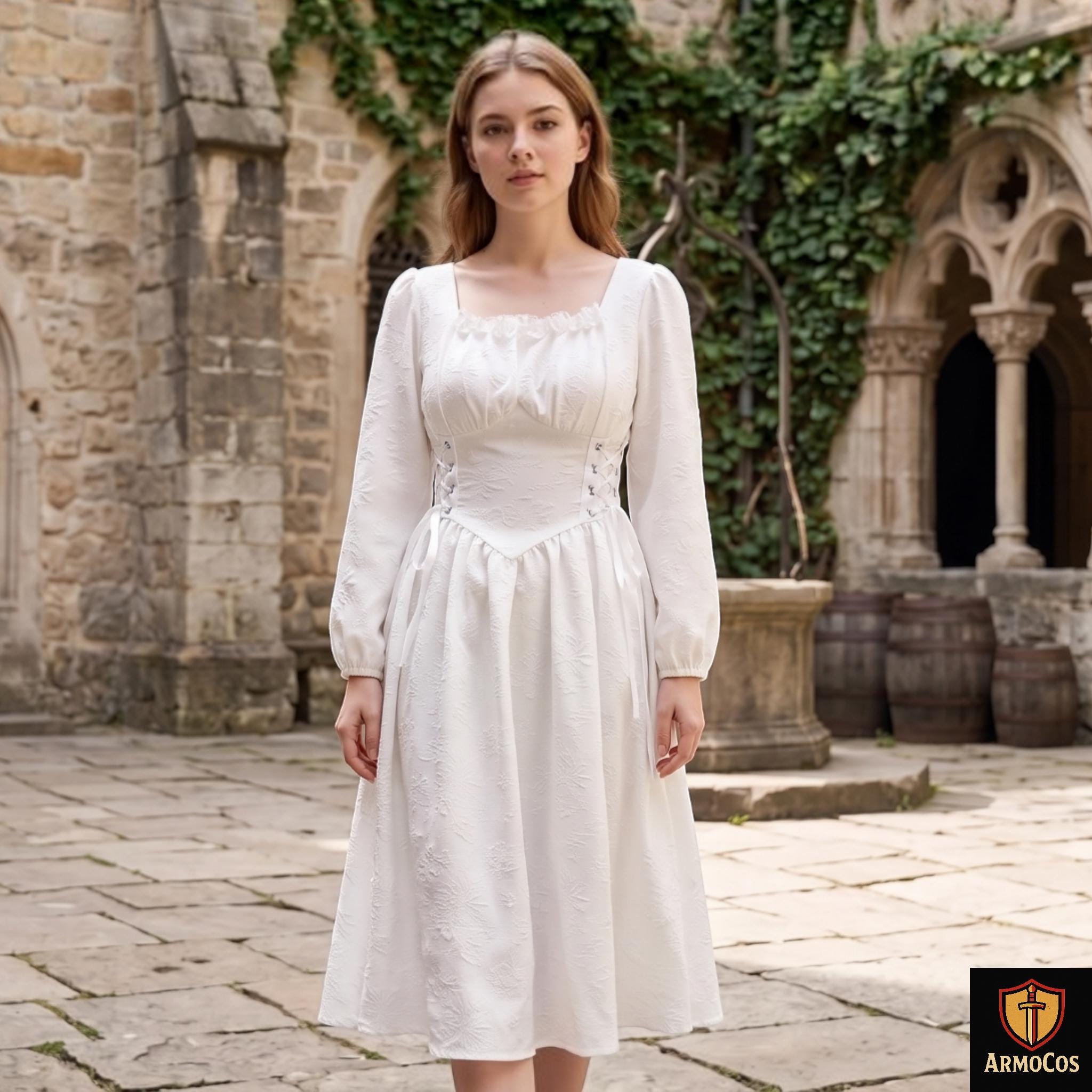white renaissance dress long sleeve Renaissance Maxi Dress Layered