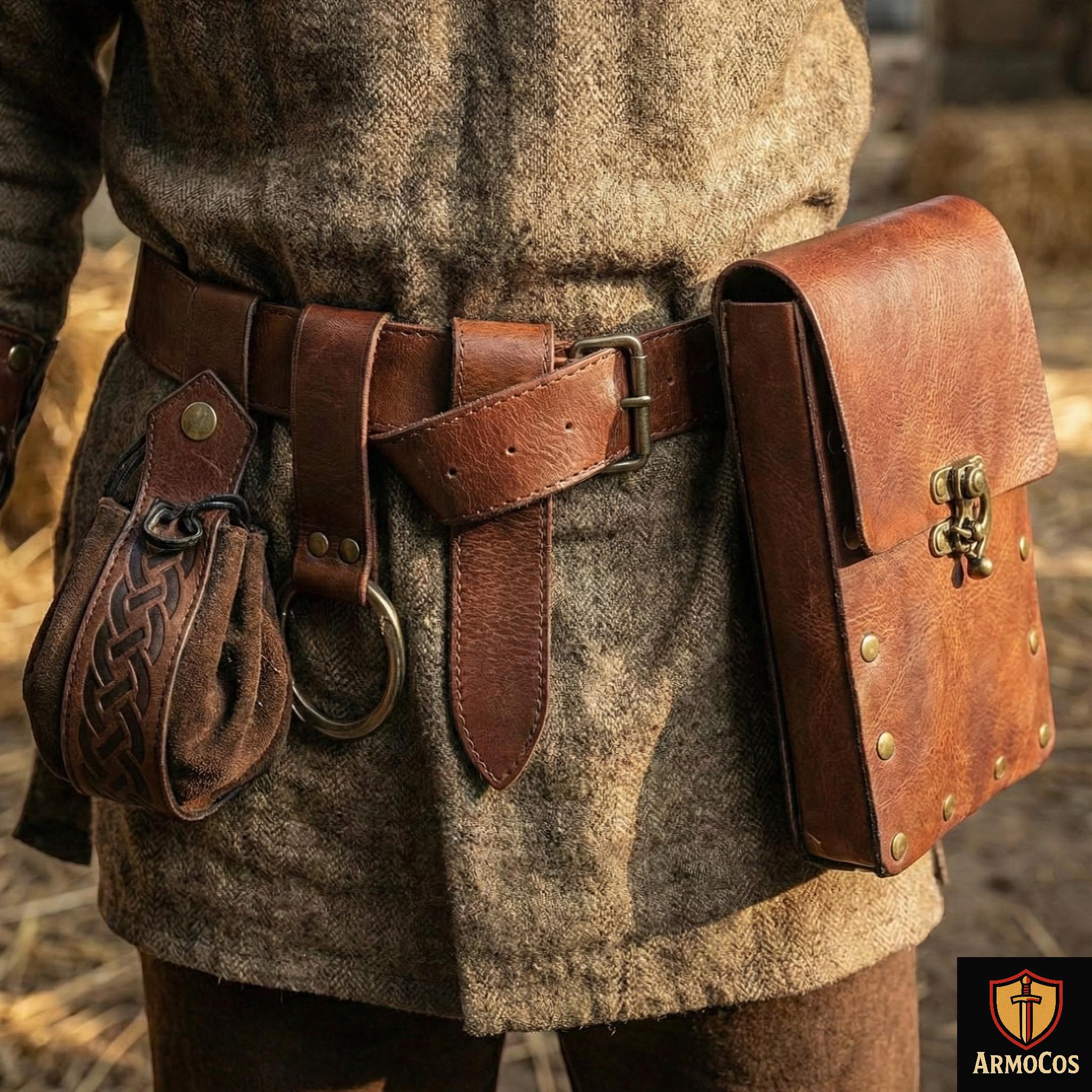 Medieval Accessories Viking Utility Belt, Faux Leather Cosplay Set