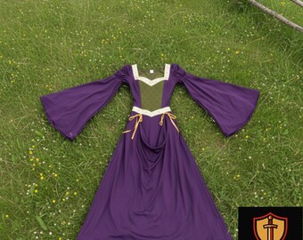 Elegant Medieval Purple and Green Renaissance Gown With Flowing Sleeves,  Lace-up Bodice  Perfect for Costume Parties Historical Events - Etsy