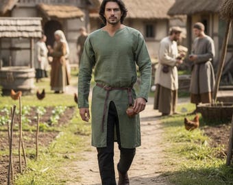 Renfaire Tunic, Linen Medieval Tunic, Viking Long Shirt for Men, Viking Cosplay Celtic Tunic Dress, Viking Gifts for Men, Renaissance Tunic