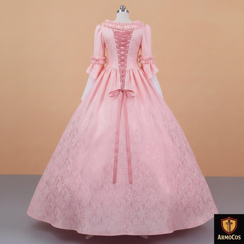 Historial Ruffle Trim Victorian Pink Ball Gown - Lace Trimmed Period Costume for Women ...