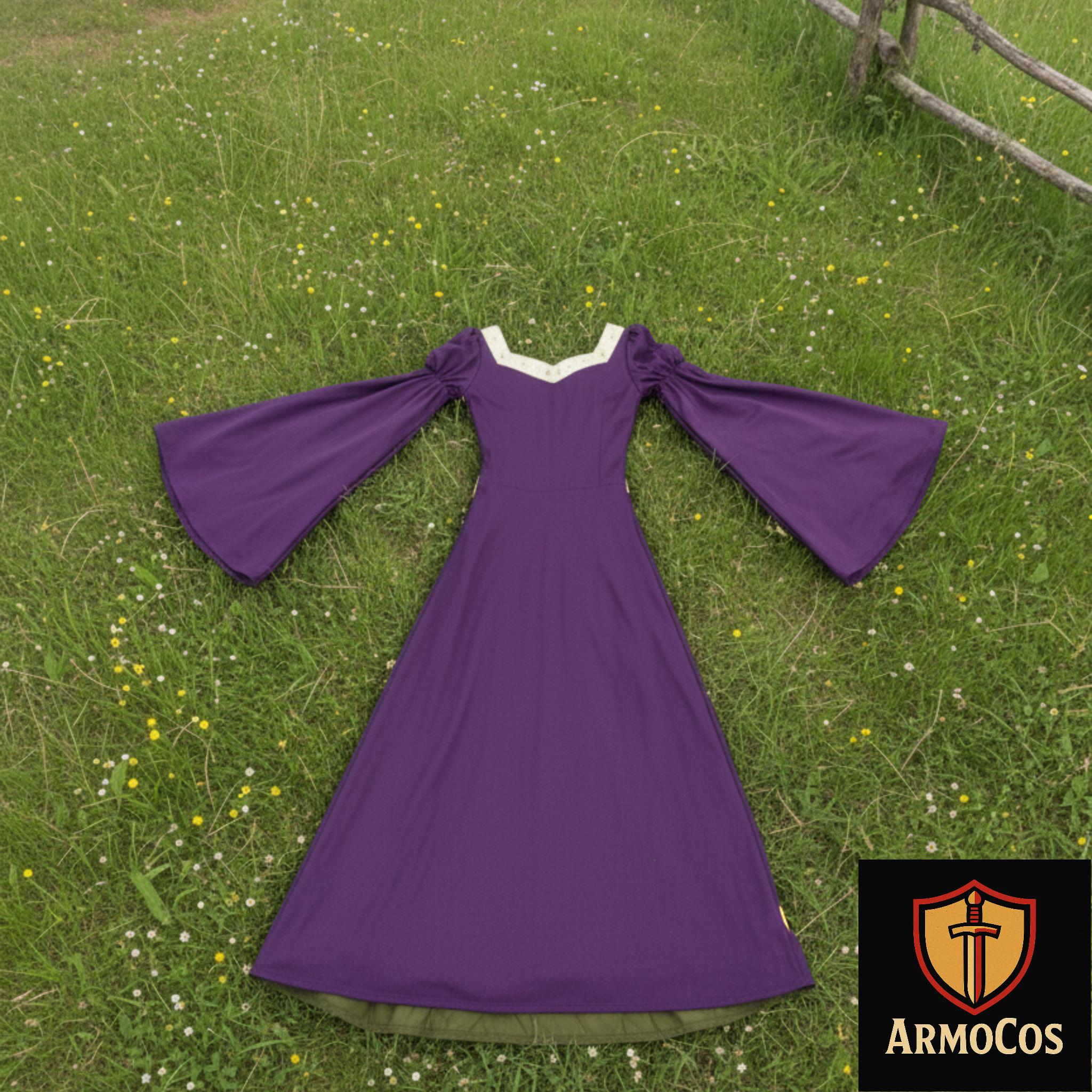 Elegant Medieval Purple and Green Renaissance Gown With Flowing Sleeves,  Lace-up Bodice  Perfect for Costume Parties Historical Events - Etsy
