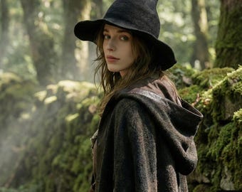 Medieval Hat Wool Blend Witch Style for Renaissance Faire Cosplay