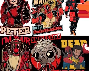 90 Deadpool, Wolverine, PNG, DTF, Impresión bajo demanda, Vector, Ropa personalizada, Pegatinas