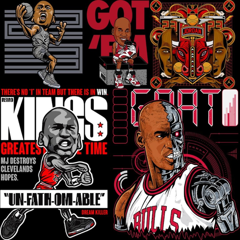 May include: A black graphic design featuring multiple illustrations of a basketball player in action, with the text "GOT 'EM", "KINGS", and "UN-FATH-OM-ABLE". The images are in red, white, and gray.
