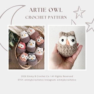 Artie the Baby Owl Crochet Pattern | Baby Owlet in Nest | Low Sew Amigurumi Pattern | Woodland Crochet Pattern | Quick Make