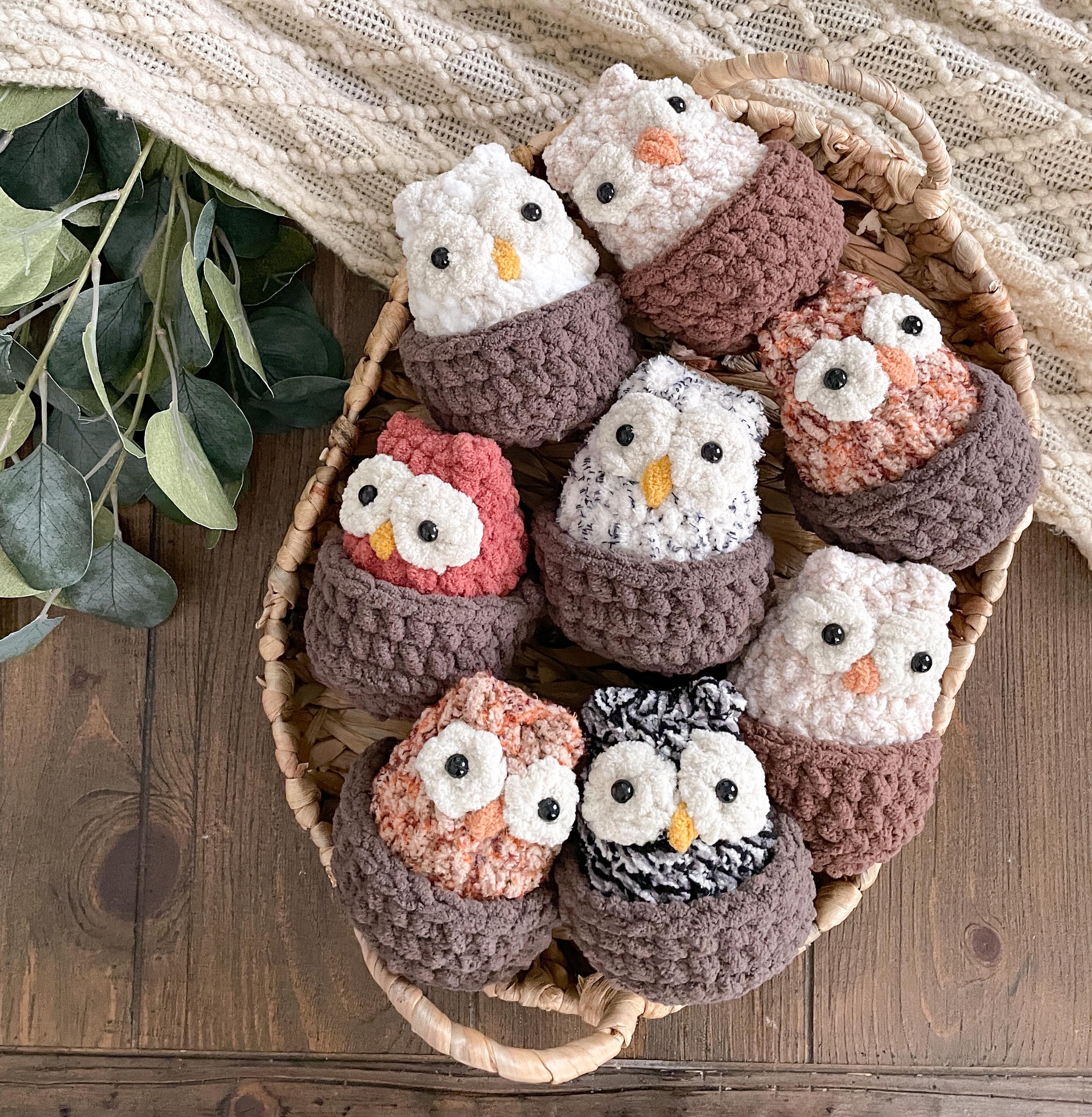 Crochet Baby Owls in Nest | Owlette Stuffed Animals | Handmade Woodland Animal | Owl Plushie | Nesti