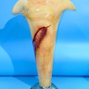20” Mexican Hand-Blown Art Glass Vase – Amber & Brown Swirl, Hecho en México