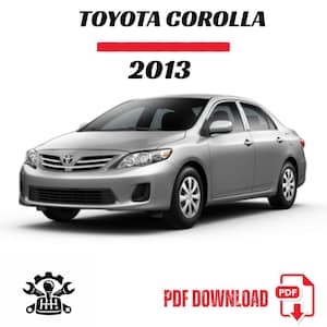 Puede incluir: Un sedán Toyota Corolla plateado de 2013. El coche se muestra desde un ángulo lateral, con el texto "TOYOTA COROLLA" encima de una línea roja y el número "2013" encima del coche. El coche tiene llantas de aleación.