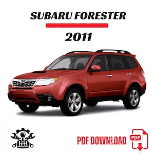 May include: A red 2011 Subaru Forester SUV. The vehicle has a roof rack, black tyres, and silver rims. The image includes the text "SUBARU FORESTER 2011" and "PDF DOWNLOAD".