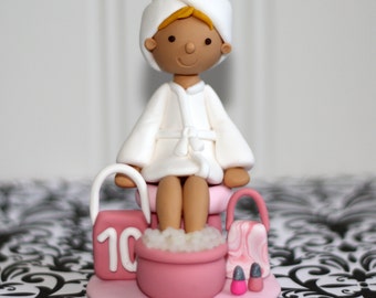 Personalized / Custom Spa Birthday Party Cake Topper with Accessories - Manicure Pedicure