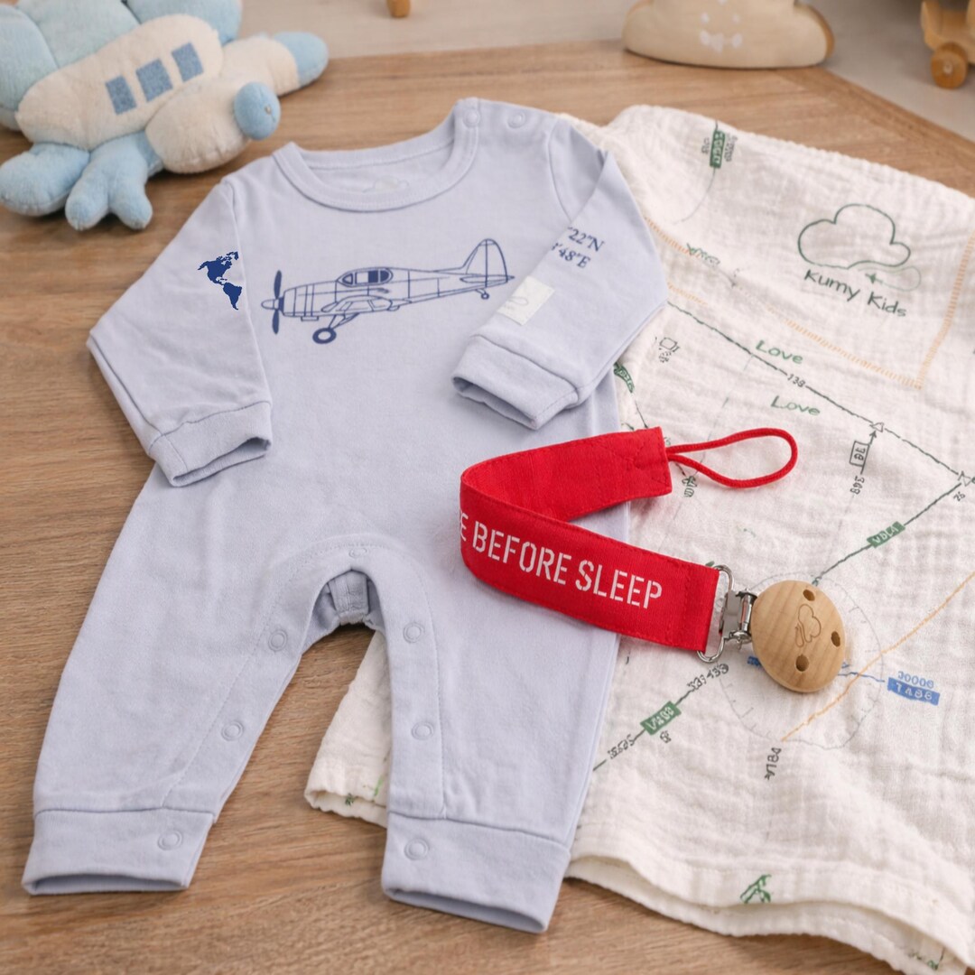 Newborn Baby Gift Bundle, Aviation Romper Muslin Blanket Pacifier Clip ...