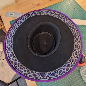 Fancy Wide Brim Leather Hat Purple Black and Silver w/2 large feather plumes musketeer hat pirate hat ren fair garb captain