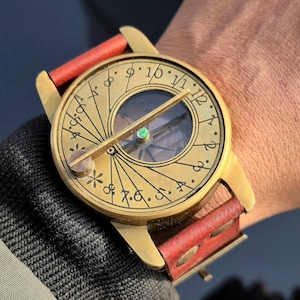 Vintage Brass Wrist Compass with Leather Strap Wearable Navigation Compass for Hiking & Camping, Perfect Gift for Husband, Keepsake Gift