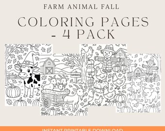 Farm Animal Fall Coloring Pages: Kids Autumn Activity (PDF Printable 4-Pack)
