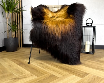 Tappeto in pelle di pecora naturale, autentico e raro tappeto islandese - Tappeto lungo in lana, copridivano per arredamento scandinavo - Decorazione naturale - colore bronzo nero