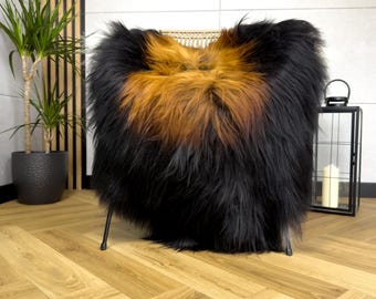 Tappeto in pelle di pecora naturale, autentico e raro tappeto islandese - Tappeto lungo in lana, copridivano per arredamento scandinavo - Decorazione naturale - colore bronzo nero