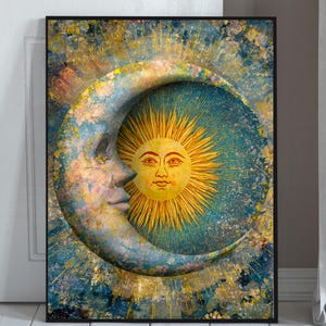 Celestial Sun and Moon Print: Vintage Cosmic Wall Art (Digital Download