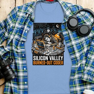 Koszulka „Wypalony programista”, zabawny prezent dla programisty, koszulka z motywem życia programisty, humor techniczny z Doliny Krzemowej, koszulka dla inżyniera oprogramowania