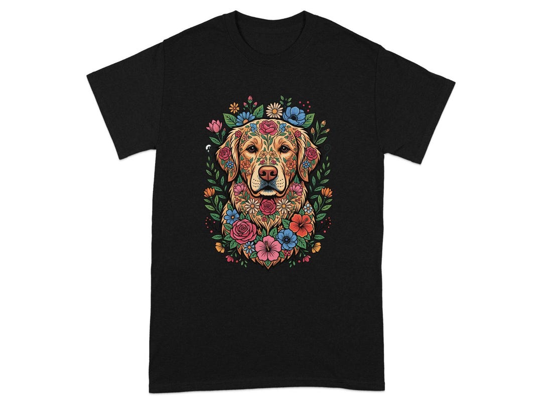 Floral Golden Retriever T-shirt | Boho Dog Lover Tee | Sugar Skull ...