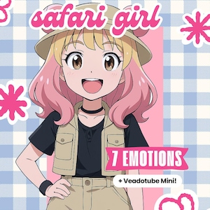 PNGTuber Avatar | Cute Safari Girl Anime Vtuber Model with Multiple Emotions | Reactive PNG Digital Download