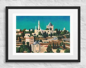 Mount Zion Framed Poster: Jerusalem Painting, Psalm 125 Christian Bible Verse Wall Art