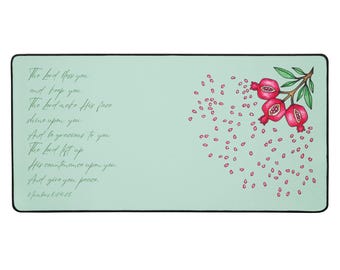 Aaronic Blessing and Pomegranate Desk Mat, Christian Judaica Art, Light Green Office Decor
