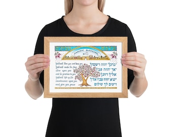 Poster incorniciato con la benedizione di Aaronic, opera d'arte originale da parete con le Scritture ebraiche, decorazione per la casa cristiana ed ebraica.