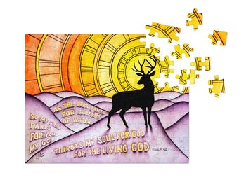 Rompecabezas del Salmo 42: Pintura de ciervo en acuarela inspirada en la fe, regalo con versículo bíblico cristiano-judío
