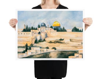Jerusalem Temple Mount Poster: Watercolor Painting – Holy Land Art Print