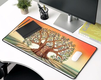 Fruits of the Spirit Desk Mat - Olive Tree Greek Scripture Art - Christian Office Decor Gift