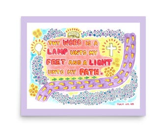 Psalm 119:105 Artwork Poster Kids Room Decor Christian Nursery Wall Art