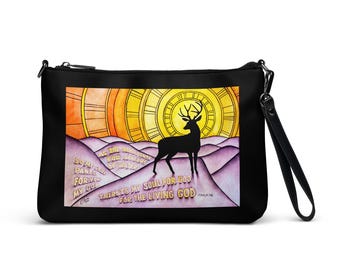 Borsa a tracolla Salmo 42 come il cervo al tramonto, borsa cristiana con acquerello, regalo artistico