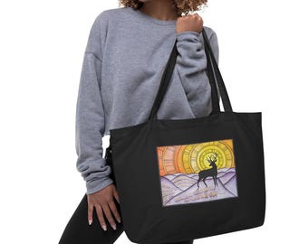Psalm 42 Organic Cotton Tote Bag Christian Deer Watercolor Reusable Bible Study Bag