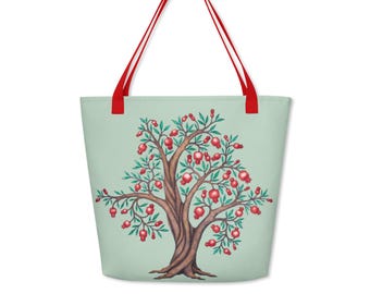 Borsa da spiaggia con melograno, borsa della benedizione di Aaronne, simbolismo ebraico cristiano, arte botanica