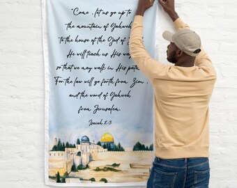 Jerusalem Temple Mount Flag Isaiah 2:3 Scripture Wall Decor Original Watercolor Gift
