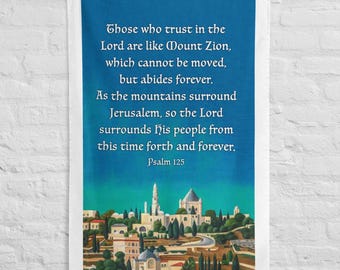 Jerusalem Mount Zion Flag: Psalm 125 Christian Banner, Scripture Wall Decor Original Artwork Gift