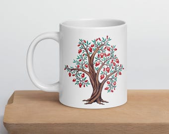 Tazza con benedizione aronica e albero di melograno, illustrazione cristiana e ebraica disegnata a mano.
