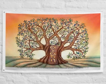 Fruits of the Spirit Flag Olive Tree Original Artwork Christian Church Home Decor Gift